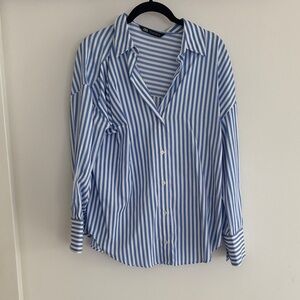 Zara Blue and White Striped Button Down Shirt